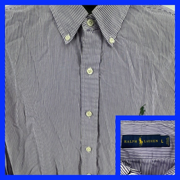 Polo Ralph Lauren Mens Purple/White Striped Long Sleeve Dress Shirt Men's Medium - Picture 1 of 5